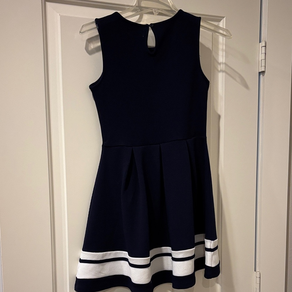 BCBG Elegant Navy Dress with White Stripes - Picture 3 of 4